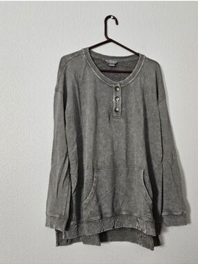 Olive Green 100% Cotton Henley Top Sz L